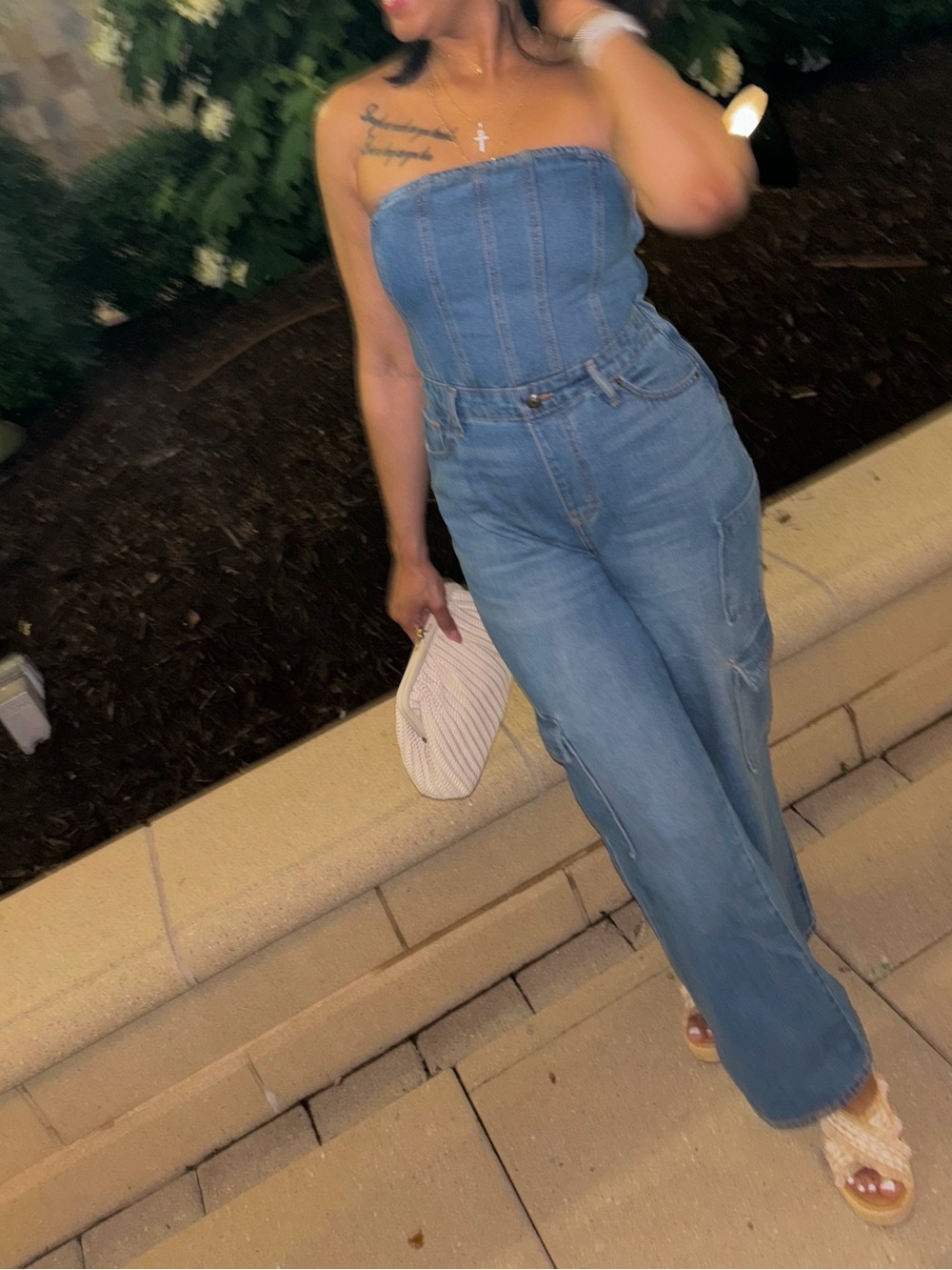 wild fable Light Blue Strapless Denim Straight-Leg Jeans Jumpsuit